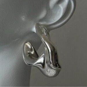 E&L Israel Sterling Silver Wavy Hoop Electroform Earrings 1 3/4" long